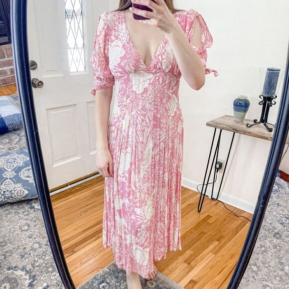 Free People Forever Always Midi Dress Floral Pink 2 - Picture 6 of 9